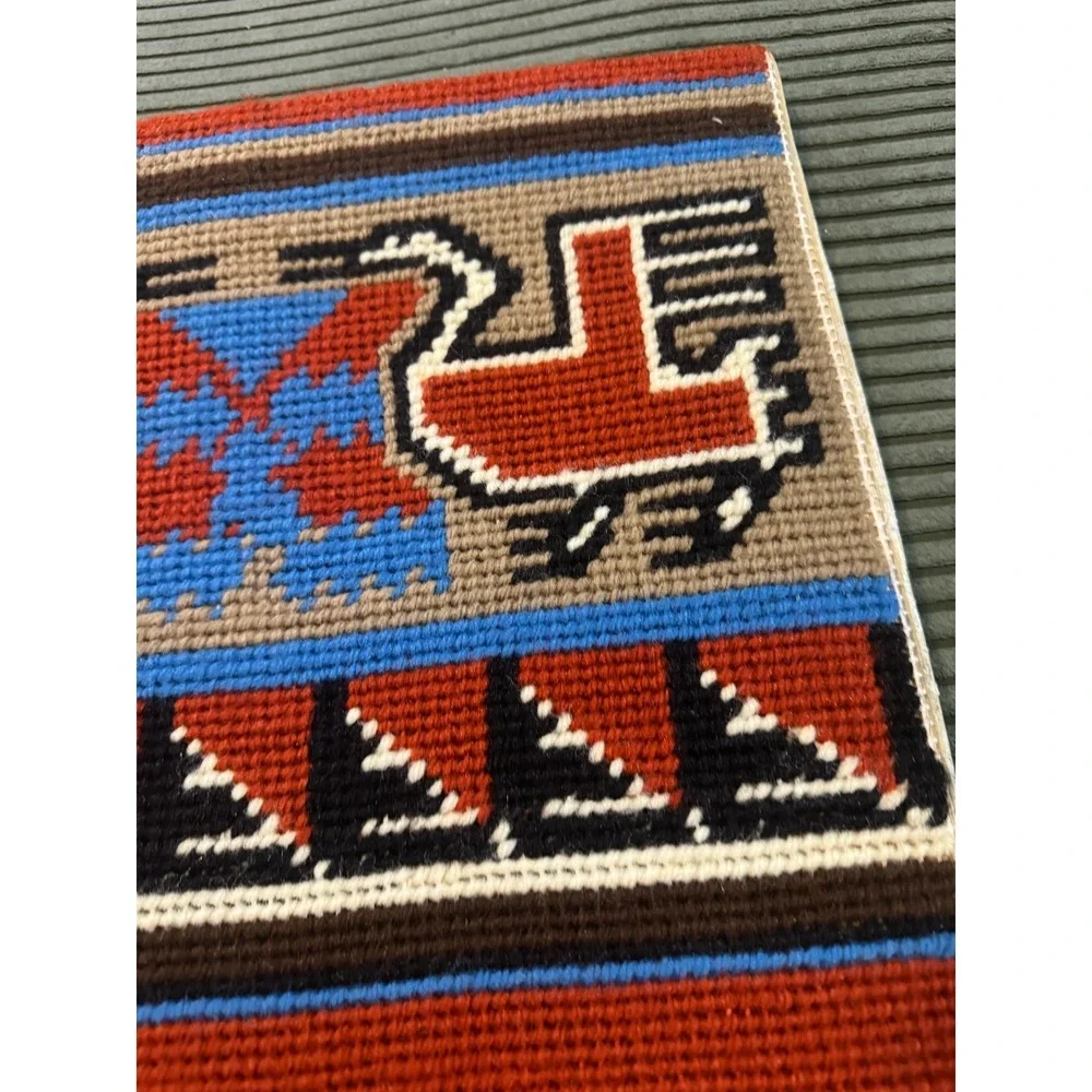 Vintage Needlepoint Tapestry Bird Geometric‎ Southwest Style Framed Art